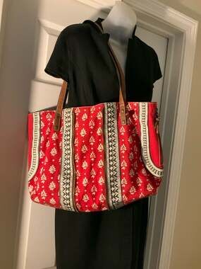 Tommy Hilfiger Vintage Red Canvas Expandable Bandana Boho Tote Bag